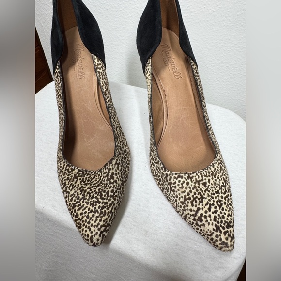 Madewell Maddie Leather Two Tone Spotted Black Brown Cream Almond Toe Heels 9.5 - Picture 8 of 15